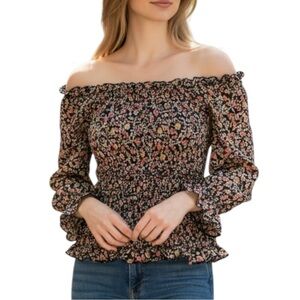 Anthropologie floral smocked waist off the shoulder top Sz S excellent condition